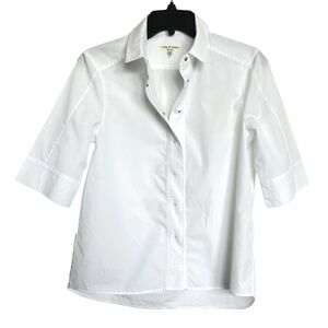 Rag & Bone White Snap Front Cotton Shirt | Small | Elbow Sleeve | Made in USA